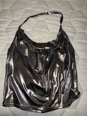 Sincerly Jules Metallic Black Halter Crop Top